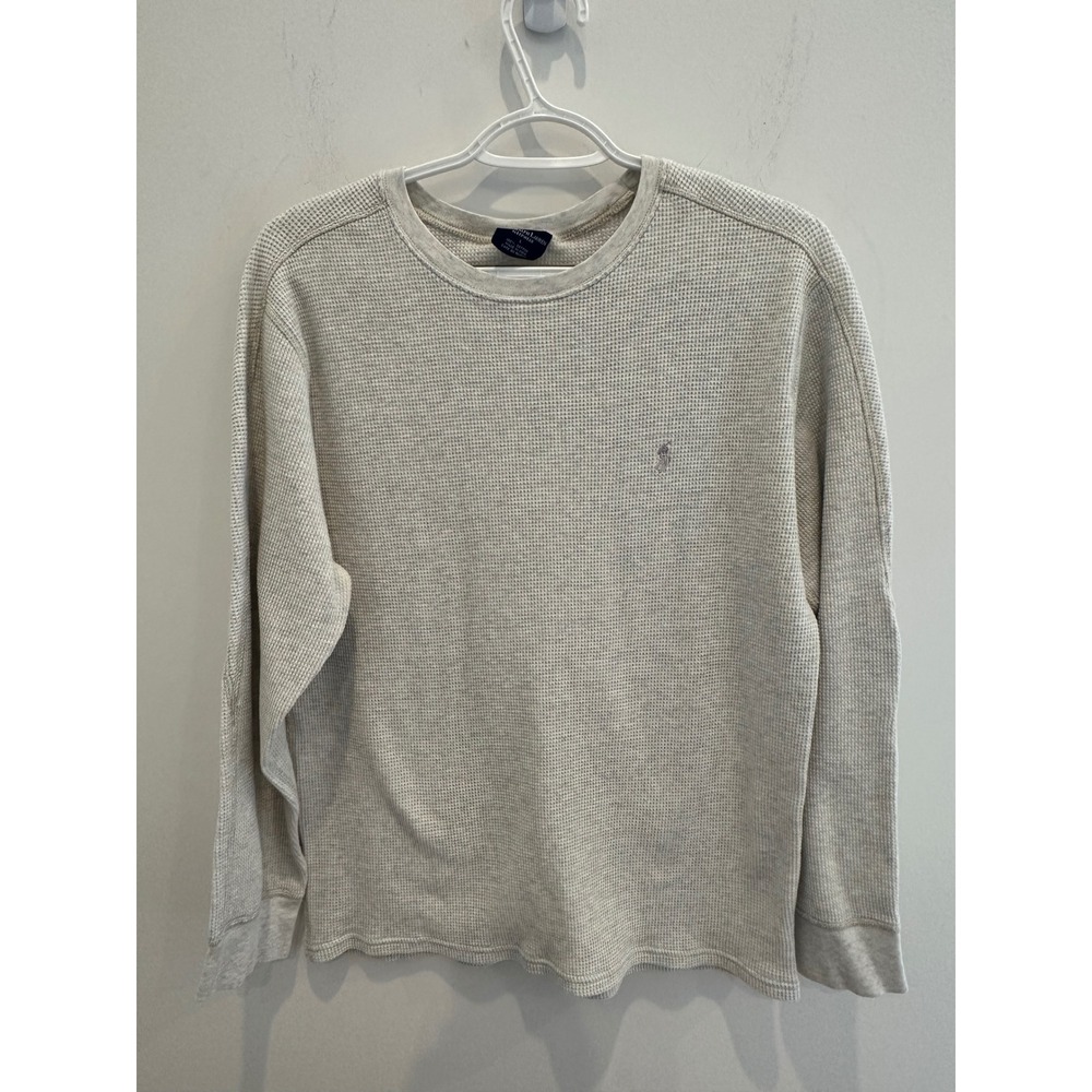 Polo Ralph Lauren Y2K Mens L Thermal Long Sleeve Waffle Knit Oatmeal Grey Pony